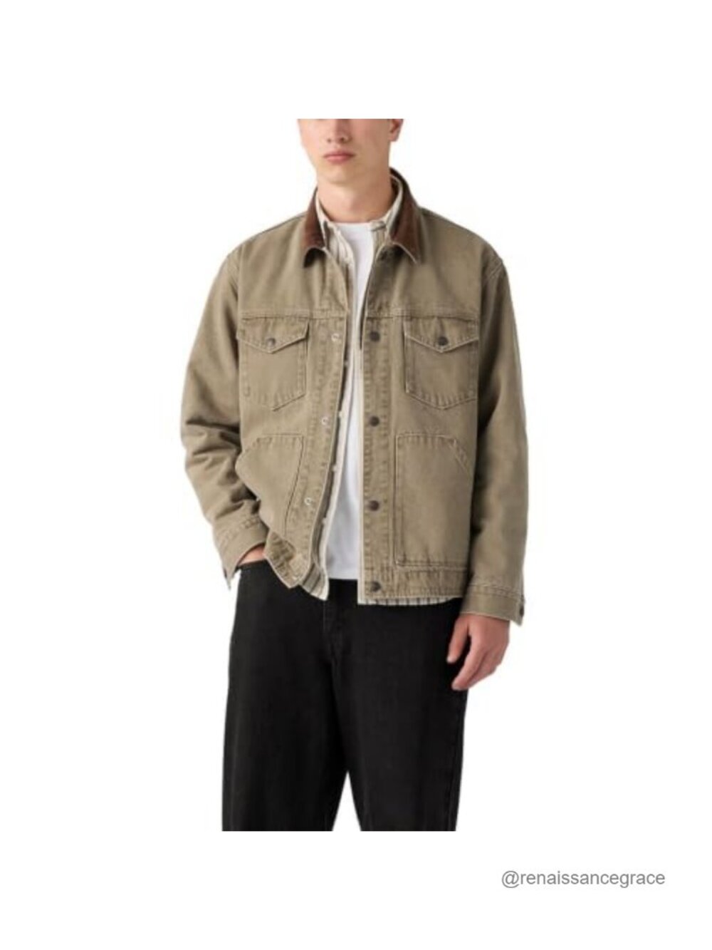 Relaxed Fit Cotton Trucker Denim Jacket Button Front Chest Pockets